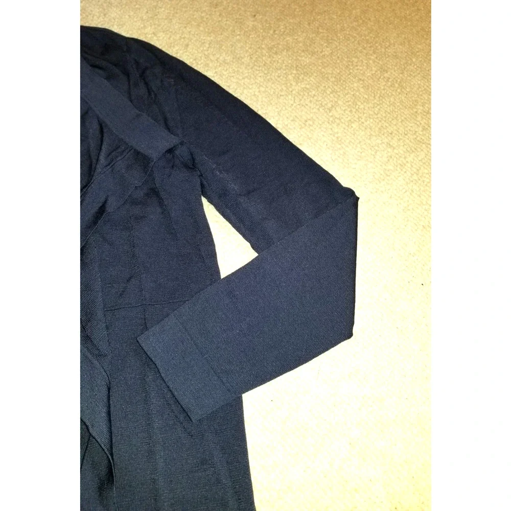 Womens Sweater-ANNE KLEIN- blue stretch knit open front cardigan ls Capsule-M